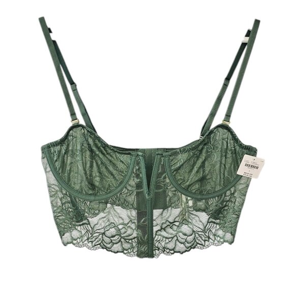 Anthropologie Floral Lace Bustier Underwired V-Front Size Large Green Sheer NWT - Picture 1 of 12